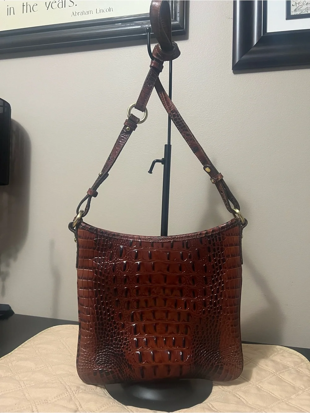 Brahmin Katie Pecan Melbourne Croc-Embossed Leather Crossbody Bag